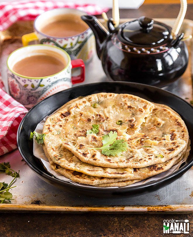 Aloo parantha with yoghurt and pickle